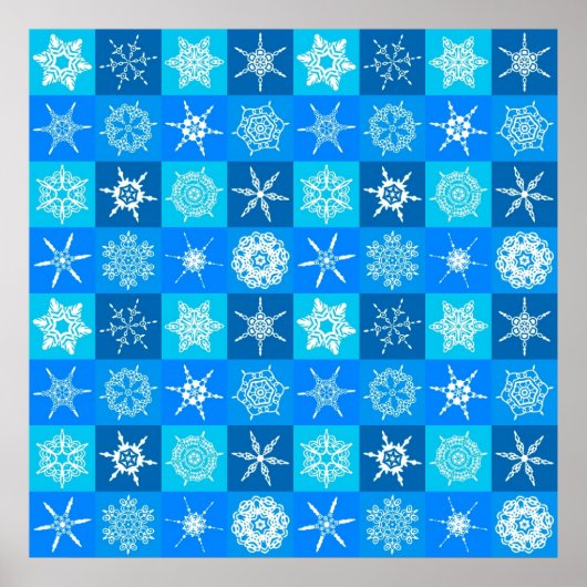 Blue Snowflakes Patroon Poster (Voorkant)