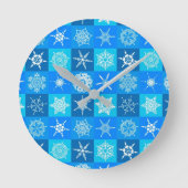 Blue Snowflakes Patroon Ronde Klok (Voorkant)