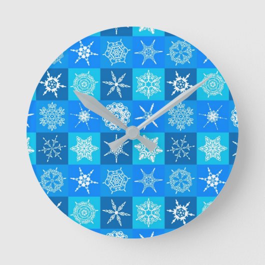 Blue Snowflakes Patroon Ronde Klok (Voorkant)