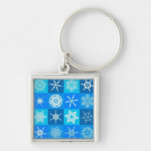 Blue Snowflakes Patroon Sleutelhanger