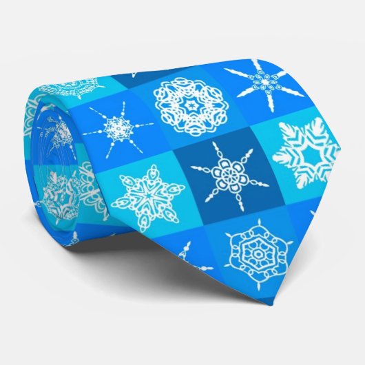 Blue Snowflakes Patroon Stropdas (Opgerold)