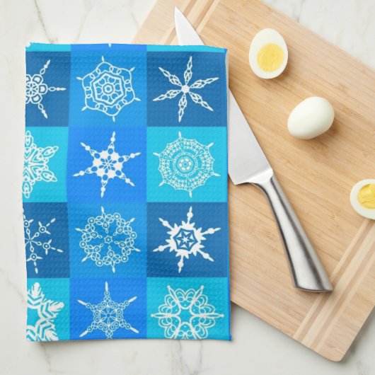 Blue Snowflakes Patroon Theedoek (Quarter Fold)