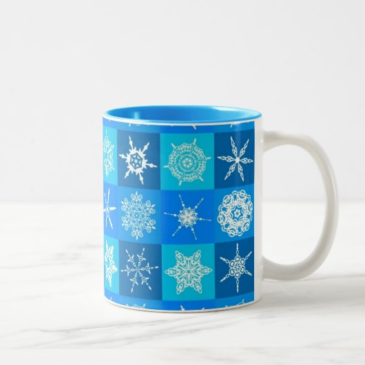 Blue Snowflakes Patroon Tweekleurige Koffiemok (Rechts)