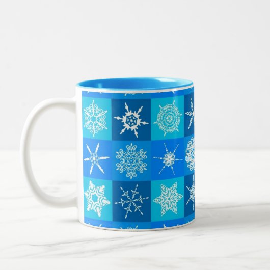 Blue Snowflakes Patroon Tweekleurige Koffiemok (Links)
