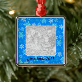 Blue Snowflakes Pattern Persoonlijke foto Metalen Ornament
