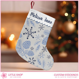 Blue Snowflakes Pinecones  Monogram Kleine Kerstsok
