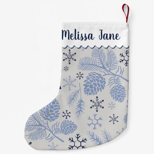 Blue Snowflakes Pinecones  Monogram Kleine Kerstsok (Achterkant)
