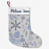 Blue Snowflakes Pinecones  Monogram Kleine Kerstsok (Voorkant)