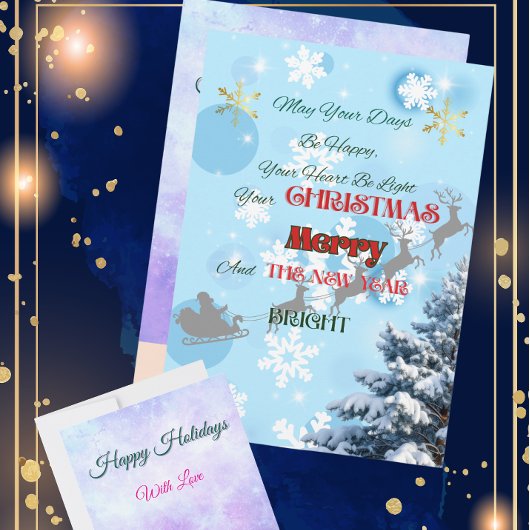 Blue Snowflakes, reindeer silhouettes, winter nigh Feestdagenkaart