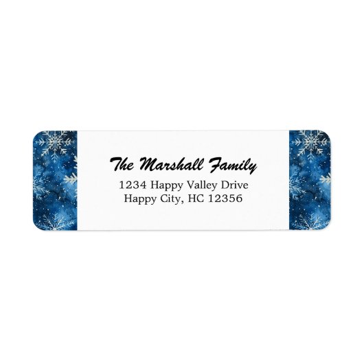Blue Snowflakes Retour Adreslabel Etiket (Voorkant)