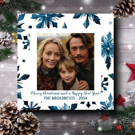  Blue Snowflakes Square Vakantiefoto Feestdagenkaart