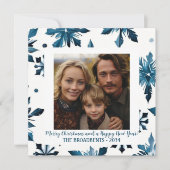  Blue Snowflakes Square Vakantiefoto Feestdagenkaart (Voorkant)