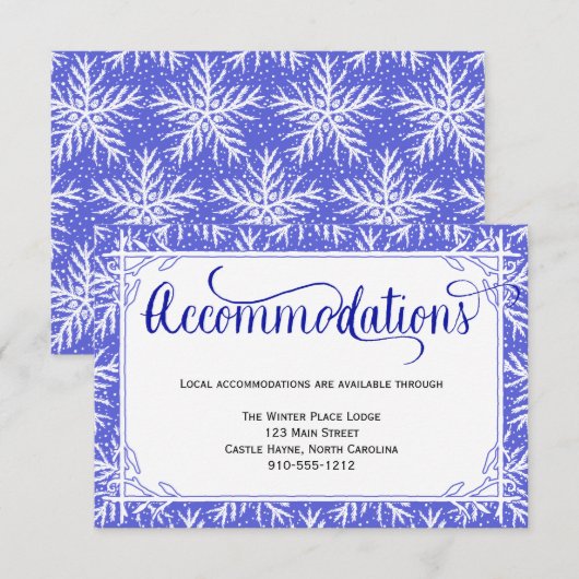 Blue Snowflakes Wedding Accommodations Kaart (Voorkant / Achterkant)