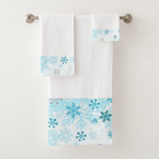 Blue Snowflakes White Bathroom Towel Set Bad Handdoek (Insitu)