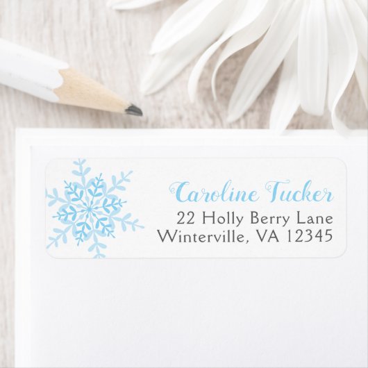 Blue Snowflakes Winter Baby Boy Shower Adres Etiket (Insitu)