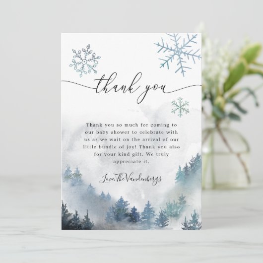 Blue Snowflakes Winter Baby shower Bedankkaart (Staand voorkant)