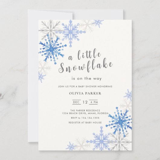 Blue Snowflakes Winter Baby shower Invitation Kaart (Voorkant)