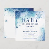 Blue Snowflakes Winter Boys Baby shower Invitation Kaart (Voorkant / Achterkant)