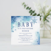 Blue Snowflakes Winter Boys Baby shower Invitation Kaart (Staand voorkant)