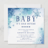 Blue Snowflakes Winter Boys Baby shower Invitation Kaart (Voorkant)