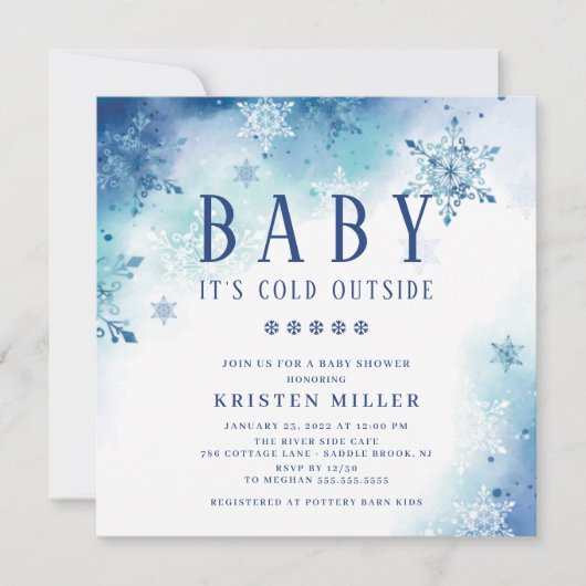 Blue Snowflakes Winter Boys Baby shower Invitation Kaart (Voorkant)