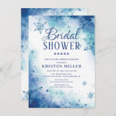 Blue Snowflakes Winter Bridal Shower Invitation Kaart (Voorkant / Achterkant)