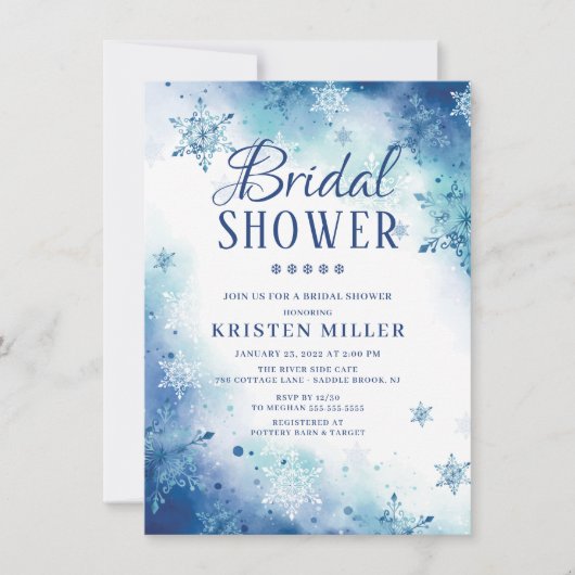 Blue Snowflakes Winter Bridal Shower Invitation Kaart (Voorkant)