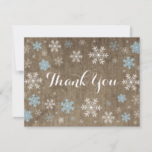 Blue Snowflakes Winter Burlap Hartelijk dank (Voorkant)
