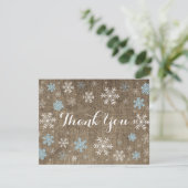 Blue Snowflakes Winter Burlap Hartelijk dank (Staand voorkant)