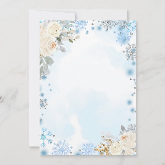 Blue Snowflakes Winter on the Way Baby shower Kaart (Achterkant)