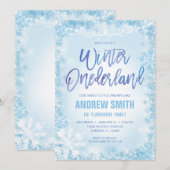 Blue Snowflakes Winter Onederland Birthday Kaart (Voorkant / Achterkant)