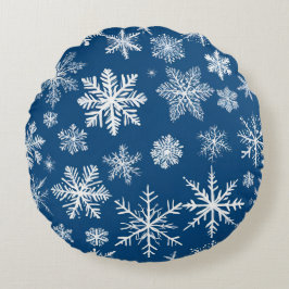 Blue Snowflakes Winter Rond Kussen