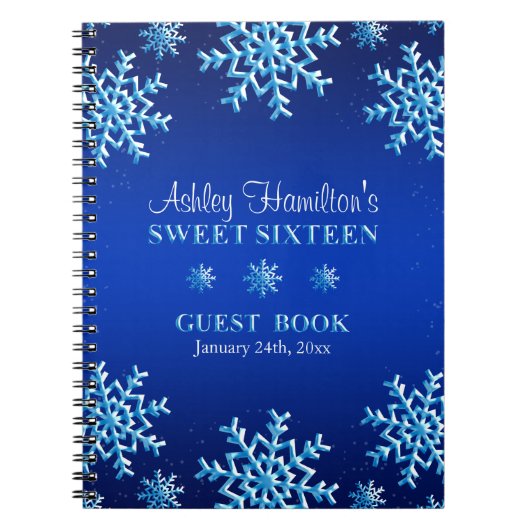 Blue Snowflakes Winter Sweet 16 Guest Book Notitieboek (Voorkant)