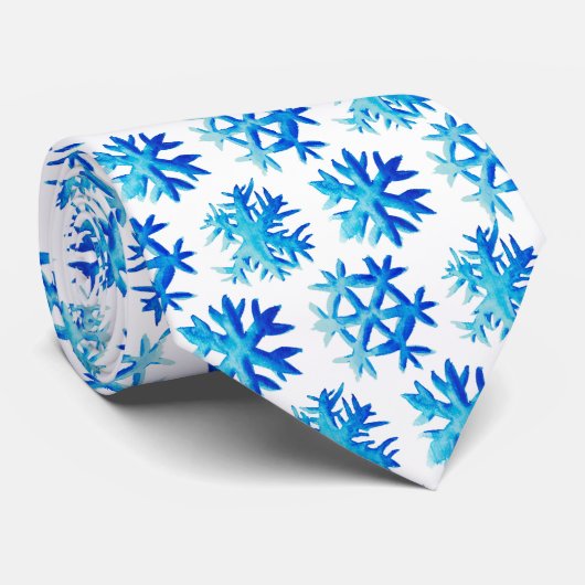 Blue Snowflakes Winter Waterverf Art Stropdas (Opgerold)