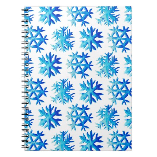 Blue Snowflakes Winter Waterverf Pattern Notitieboek (Voorkant)
