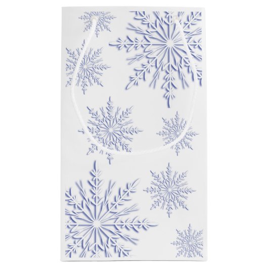 Blue Snowflakes Winter Weddenschap Klein Cadeauzakje (Achterkant)
