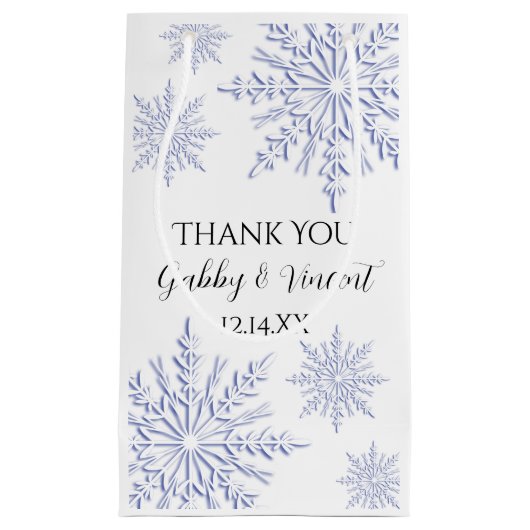 Blue Snowflakes Winter Weddenschap Klein Cadeauzakje (Voorkant)