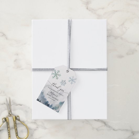 Blue Snowflakes Winter Wonderland Baby shower Cadeaulabel (Met Touw)