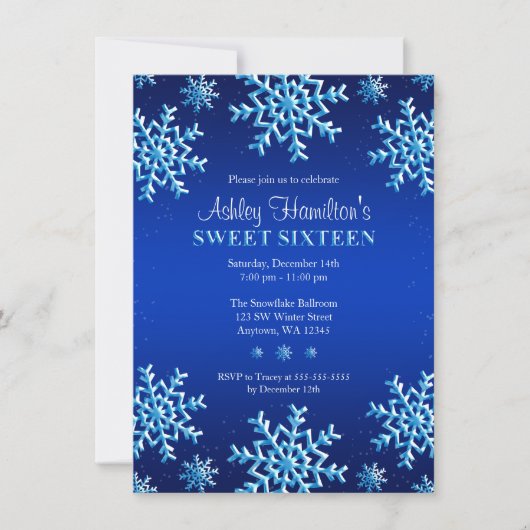 Blue Snowflakes Winter Wonderland Sweet 16 Kaart (Voorkant)