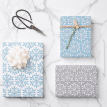 Blue Snowflakes Wrapping Paper Flat Sheet Set van