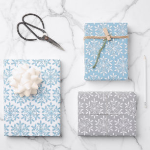 Blue Snowflakes Wrapping Paper Flat Sheet Set van 