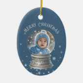 Blue Snowglobe Sneeuwvlok Foto Keramisch Ornament (Voorkant)