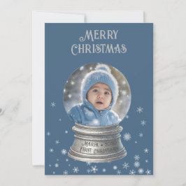 Blue Snowglobe Snowflake Photo Flat Holiday Kaart
