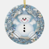 Blue Snowman Ceramic Ornament (Voorkant)