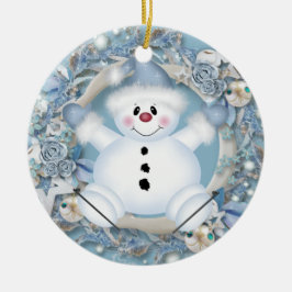 Blue Snowman Ceramic Ornament