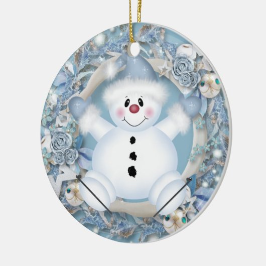 Blue Snowman Ceramic Ornament (Links)