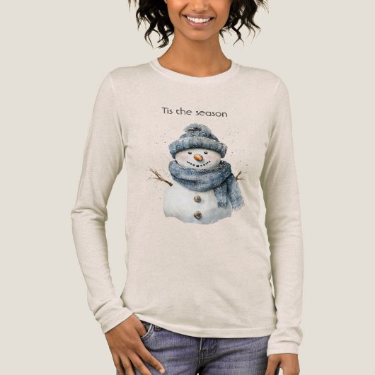 Blue Snowman Christmas Tri-Blend Shirt (Voorkant)