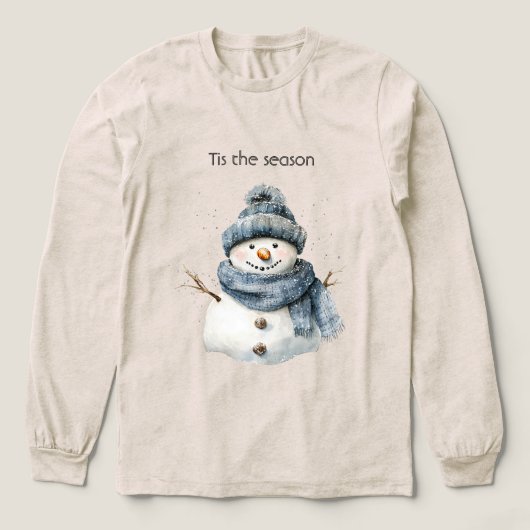 Blue Snowman Christmas Tri-Blend Shirt (Voorkant)