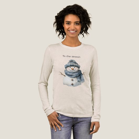 Blue Snowman Christmas Tri-Blend Shirt (Voorkant)