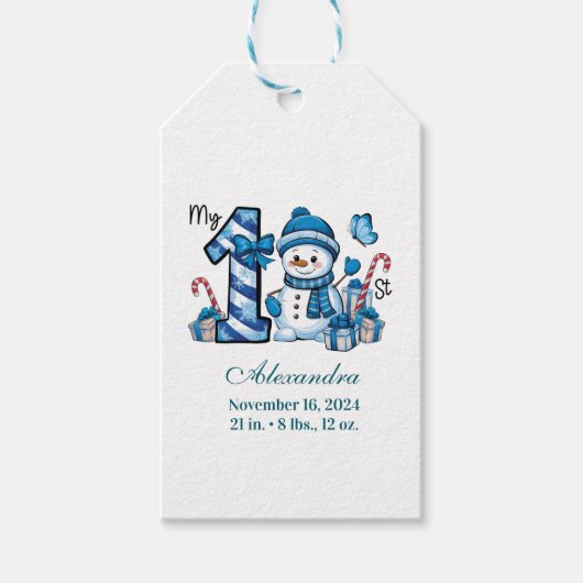 Blue Snowman  First Christmas Cadeaulabel (Voorkant)